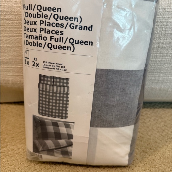 IKEA Emmie Ruta Gray and White Checkered Full/Queen Bedding Set - Picture 1 of 2